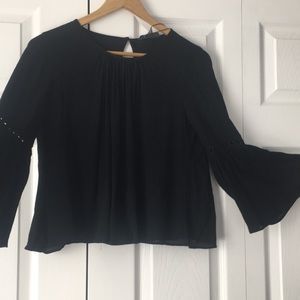 Super Cute Black Chiffon Blouse w Flared Sleeves